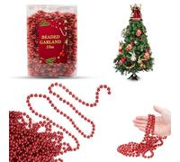 Red Christmas Bead Garland 10m - Christmas Tree Decoration Chain, Shiny Christmas Bead Chain Decoration, Hanging Pearl Beads for Christmas Valentines Wedding Decorations