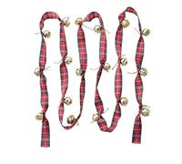 Red Christmas Bell String 2.7m Velvet Ribbon Hanging Decoration with Jingle Bells for Tree Door Party Supplies(C)