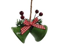 Red Christmas Bells, Double Trumpet Jingle Bells, Metal Xmas Tree Pendant, Green