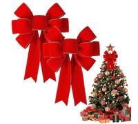 Red Christmas Bow Ornaments, 2 Pack Christmas Tree Top Bow, Velvet Wreath Bows With Shimmering Gold Trim For Wall Front Door Fireplace Shelf Wreath Garland Outdoor Fence Party Decorations