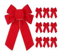 Red Christmas Bows 10Pcs Red Bows with Glitter Gold Edge 11.9x7.8 Inch Large Wreath Bow Christmas Tree Decorations for Fence Stairs Fireplace Door Decor Xmas Decor