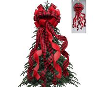 Red Christmas Bows, Christmas Tree Bows 44.5x13x2.5'' Red Christmas Bows Full Christmas Bows with Wire Hemming Elegant Christmas Tree Topper Bow with 6 long tails for Holiday Decorations