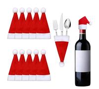 Red Christmas Caps Cutlery Holder 10pcs, Xmas Knife Spoon Fork Bag Santa Hats Silverware Holders Mini Santa Hats Tableware Holder Felt Christmas Fork Pockets for Xmas Table Cutlery Wine Bottle Decor