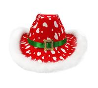 Red Christmas Cowboy Hat | White Trim Holiday Western Costume Accessories | Santa Claus Christmas Cowboy Hat,for New Year's Eve Parties Stage Performances Cosplay Masquerade Balls