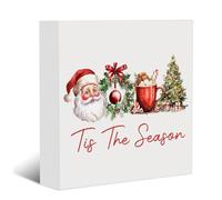 Red Christmas Decorations,Christmas Room Decor,Tis The Season Wooden Box Sign, Vintage Art Home Office Kitchen Coffee Bar Desk Bookshelf Tabletop Decor
