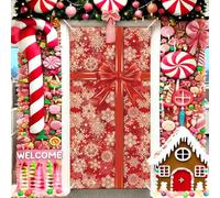 Red Christmas Door Cover, Red Bow Box Door Decoration, 73 x 35.4inch Xmas Front Doors Banner, Christmas Door Hanging Banner Polyester, Indoor Outdoor New Year Holiday Xmas Party Decorations Backdrop