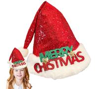 Red Christmas Hat - Glitter Santa Hat, Festive Decoration | Unisex Fabric With Deer Antler, Christmas Accessory For Women And Men, Great For Holiday