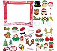 Red Christmas Inflatable Selfie Frame Inflatable Photo Booth Frame with 36Pcs Photo Booth Props,Xmas Inflatable Picture Frame Blow Up Party Prop Kit for Kids Adults Christmas Party Games Accessories