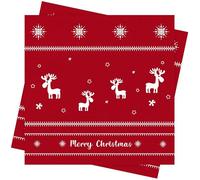 Red Christmas Napkins - 80Pcs Disposable Paper Napkins with Reindeer & Snowflakes for Christmas Party Decor