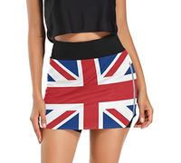 Red Christmas Nutcracker Women's Athletic Skirt Sports Golf Tennis Skort High Waisted Mini Workout Running Shorts, British Flag, Medium