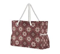 Red Christmas Pattern Large Capacity Sturdy Tote Bag with Side Pocketes Travel Bag Good for Travel Pool Swim Beach Vacation Necessities