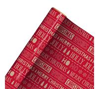 Red Christmas Phrases Recyclable Kraft Gift Wrapping Paper Roll 7m - Eco-Friendly Festive Present Wrap