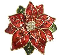 Red Christmas Poinsettia Brooch Pin Red Poinsettia Flower Rhinestone Christmas Brooch Lapel Pins Jewelry for Women Girls Gift