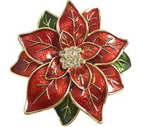 Red Christmas Poinsettia Brooch Pin, Red Poinsettia Flower Rhinestone Christmas Brooch Lapel Pins Jewelry for Women Girls