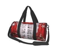 Red Christmas Printed Round Travel Duffel Bag Large Overnight Weekend Bags for Hiking, Vacations, Gym, Sports