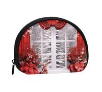 Red Christmas Prints Coin Purse Shell Mini Pouch Wallet Change Bag for Women Girls Kids
