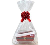 Red Christmas Santa Sleigh Gift Basket Kit with Shredded Paper, Bag, Bow & Gift Tag - novelty Xmas hamper (2 size options) (Large)