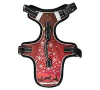 Red Christmas Snowflakes Tree Santa Claus in a Sleigh in Flight Stars No Pull Vest Harness, Padded Reflective Adjustable Harnesses for Small to Large Dogs Cats with Leash Clips Easy Control Handle S