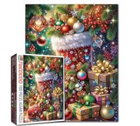 Red Christmas Stocking Jewels Ornaments Gift Boxes 1000 Piece Puzzle for Adults Beginners DIY Craft Challenging Family Activity 27x20 Inches