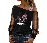 Red Christmas Sweatshirts for Women UK Funny Reindeer Santa Snowflake Graphic Print Casual Long Sleeve Shirts Tunic Tops Women's Ugly Xmas Sweatshirt Womens Loose Fit Black Gold Orange Jumper Top XS S