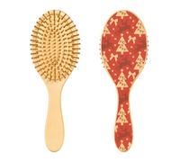 Red Christmas Symbols Wooden Hair Brush Wood Paddle Brush Wood Hairbrush Wooden Massage Hair Brush