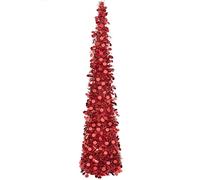 Red Christmas Tree, 5ft Collapsible Pop Up Tinsel Christmas Tree for Holiday Party Xmas Decor, Home Office Farmhouse Fireplace Decoration