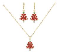 Red Christmas Tree Green Enamel CZ Cute Ornament Dangle Drop Small Hoop Earrings Choker Necklaces for Women Huggie Hoops Stocking Stuffers Hypoallergenic Party Holiday Jewelry Gifts for Daughter Bff