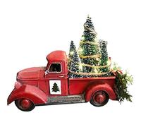 Red Christmas Truck, Little Red Truck Christmas Decor with Mini Christmas Trees Wrapped Around by LED String Lights,Farmhouse Metal Pickup Truck Car Model for Christmas Decorations Table Top Decor