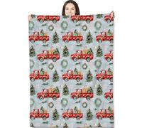 Red Christmas Truck Throw Blanket for Adults Kids, 40x50 in, Holiday Tree Theme Flannel Blankets for Bedroom, Couch, Travel, Home Decor, Fuzzy Soft Cozy Warm Gifts