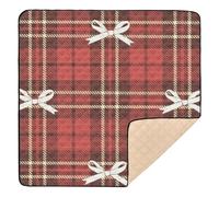 Red Christmas White Bow Soft Padded Baby Playmat for Floor Non-Toxic Kicking Mat for Baby Kids Toddlers Infants, 50'' x 50''