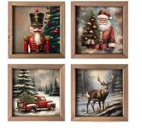 Red Christmas Wooden Plaque 20cm for Bedroom Wall