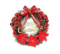 (Red) Christmas Wreaths for Front Door, 30 cm Christmas Door Wreath Winter Artificial Christmas Garland Decoration with Bow Flowers For Christmas Decoration