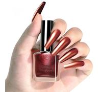 Red Chrome Nail Polish - Metallic Nail Polish - Quick Dry & Long Lasting & Gloss Metal Wine Red Nail Varnish No UV Needed - Glossy Magic Mirror Bronze red nail Varnish For Woman Gril Home DIY Nail Art