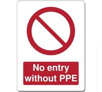 Red Circle Prohibited Act Metal Sign For Office Work Site School 15cm x 20cm - No entry without PPE