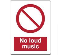 Red Circle Prohibited Act Metal Sign For Office Work Site School 15cm x 20cm - No loud music
