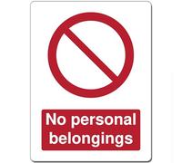 Red Circle Prohibited Act Metal Sign For Office Work Site School 15cm x 20cm - No personal belongings