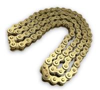 Red Circles 102 Link 420 Pitch KMC Gold Pit Bike Chain - 420 Chain, 102 Link Pins, Split/King Link Included - Width 6.35mm, Roller Diameter 7.77mm for Enhanced Durability and Performance