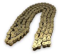 Red Circles 132 Link 428 Pitch KMC Gold Pit Bike Chain - 428 Chain, 132 Link Pins, Split/King Link Included - Width 7.94mm, Roller Diameter 8.51mm for Enhanced Durability and Performance
