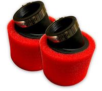 Red Circles 2x 45mm Angled Red Foam Pit Bike Air Filter Twin Pack - Dual-Layer Foam, Angled for Tight Spaces, Fits 35mm-50mm Connections - High Performance Filtration for Pit Bikes