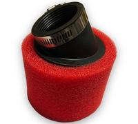 Red Circles 45mm Angled Red Foam Pit Bike Air Filter - Dual Layer Foam, Thinner Outer & Thicker Inner, Angled Connection for Tight Spaces, Fits 35mm to 50mm - Performance Air Intake Upgrade