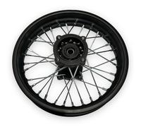 Red Circles Black 12" SDG Pit Bike Rear Wheel - Durable 12" SDG Rear Wheel with Black Rim and Silver Spokes, 15mm Axle Size, Perfect for Pit Bikes and Off-Road Adventures