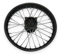 Red Circles Black 14" SDG Pit Bike Front Wheel - Durable Black Rim with Silver Spokes, 15mm Axle Size, Perfect for Enhanced Performance and Style on Your Pit Bike