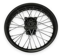 Red Circles Black 14" SDG Pit Bike Rear Wheel - Durable 15mm Axle Size, Sleek Black Rim with Silver Spokes, Perfect for Enhanced Performance and Style on Your Pit Bike.