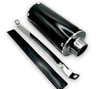 Red Circles Black 28mm Pit Bike Exhaust Pipe Muffler - Fits 28mm Front Pipe, 38mm Outlet, Includes Strap & Rubber - Durable Performance Muffler for Pit Bikes, Easy Installation