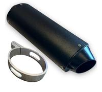 Red Circles Black 38mm Pit Bike Exhaust Muffler - 38mm Exhaust Diameter, Fits Front Pipe - Includes Clamp - Durable, High-Performance Upgrade for Pit Bikes