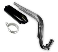 Red Circles Black CRF70 Pit Bike Exhaust System - Fits CRF70 Sized Frames, Features Oval CNC Silencer & BIG BORE 38mm Exhaust for Enhanced Performance - Alloy Clamp Included for Easy Installation
