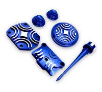 Red Circles Blue CNC CRF50 Pit Bike Engine Bling Kit - Anodised CNC Parts for CRF50 Type Screw-in Tappet Covers - Gaskets Not Included - Enhance Your Bike's Style and Performance!