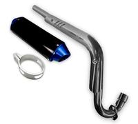 Red Circles Blue CRF70 Pit Bike Exhaust System - Fits CRF70 Sized Frames, Features Oval CNC Silencer & BIG BORE 38mm Exhaust for Superior Performance - Includes Alloy Clamp for Easy Installation