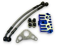 Red Circles Blue Pit Bike Oil Cooler Adapter Kit for YX125, YX140 & YX140 (1P56) Engines | Complete Kit with Take Off Plate, Banjo Bolts, Hoses, Washers & Gasket for Oil Cooler Installation