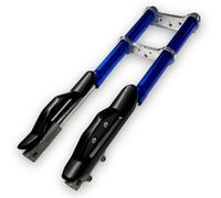 Red Circles Blue Upside Down Mini Dirt Bike Forks - Complete 540mm Setup, 35mm Leg Diameter, 25mm Stanchions, 12mm Axle Size, Includes Top/Bottom Yoke & Fork Covers, Fits 47cc & 49cc Bikes